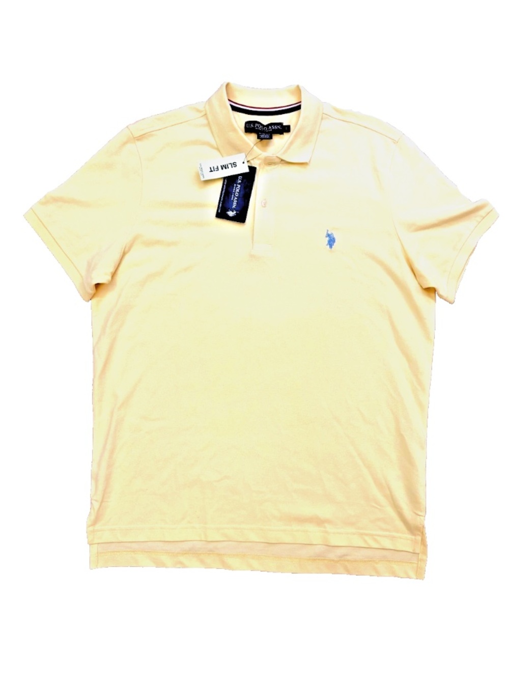 U.S. Polo Assn. Men's L Yellow Polo with Light Blue Logo 100% cotton Spring NWT